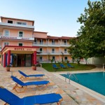 The front view of Kalias Hotel and the pool